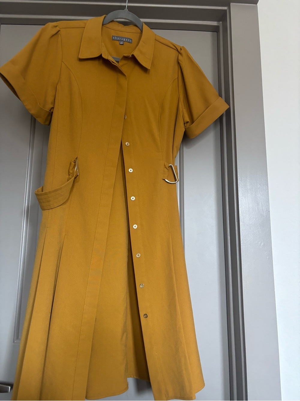 Classic Mustard Short-Sleeve Shirt Dress